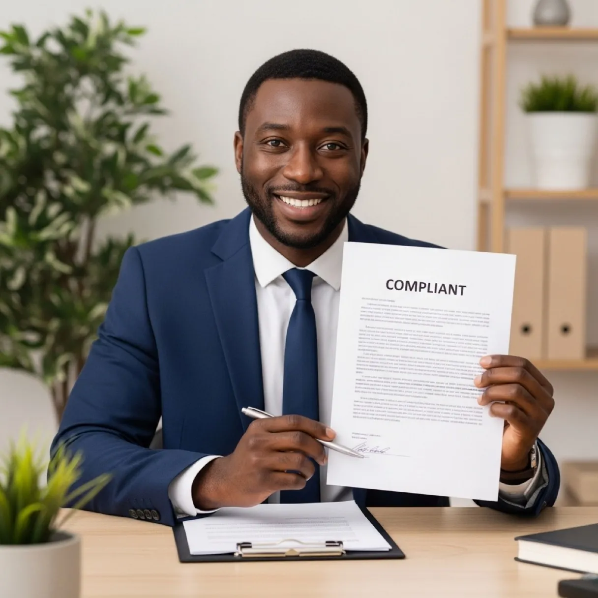 Compliance professional holding document